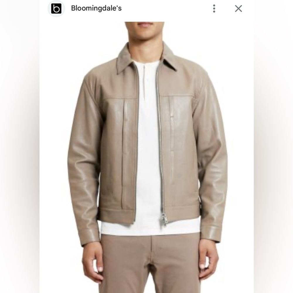 Theory Rhett Beige Leather Jacket Men’s Minimalist Zip Size S